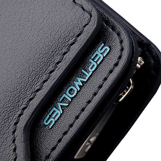 七匹狼（SEPTWOLVES）钱包男士长款头层牛皮多卡位大容量钱夹拉链手包商务手拿包 黑色1A4451111-01 商品图4