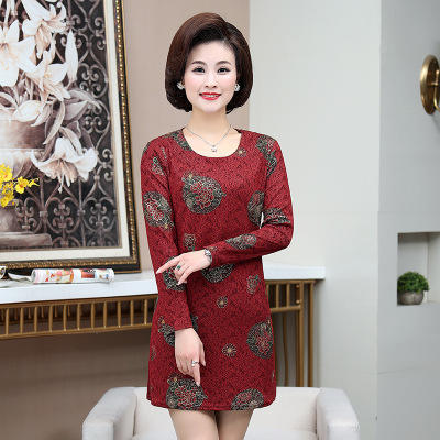 MQ	A3春秋装过膝连衣裙高贵中老年女装长袖裙子 商品图2