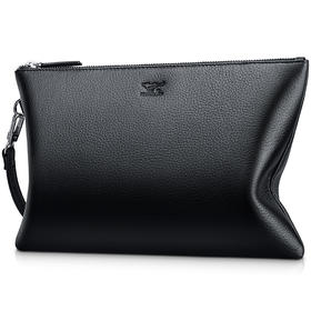 七匹狼男士手包大容量手抓包 头层牛皮时尚潮流男包手拿包信封包1A1172103-01大号黑色