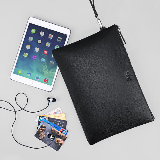 七匹狼男士手包 头层牛皮时尚潮流男包手拿包信封包1A1172102-01中号黑色 商品图1