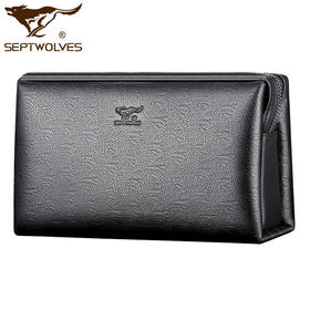 七匹狼钱包男包 男士手包大容量商务拉链手拿包 密码锁手抓包大容量软皮包 新款 黑色标准号1A1172161-01