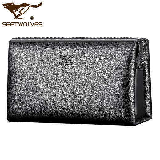 七匹狼钱包男包 男士手包大容量商务拉链手拿包 密码锁手抓包大容量软皮包 新款 黑色标准号1A1172161-01 商品图0