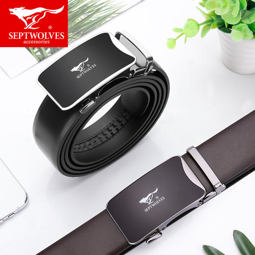 七匹狼皮带男牛皮 自动扣商务休闲裤带韩版百搭潮款滑扣 男士腰带礼盒装送礼礼品 黑色7A719428000-06 商品图1