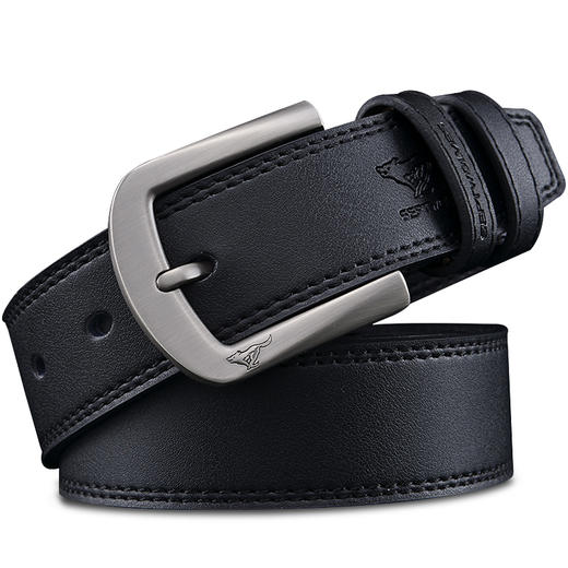 七匹狼男士皮带 休闲牛皮百搭男士针扣皮带腰带裤腰带7A92058400 黑色 商品图2