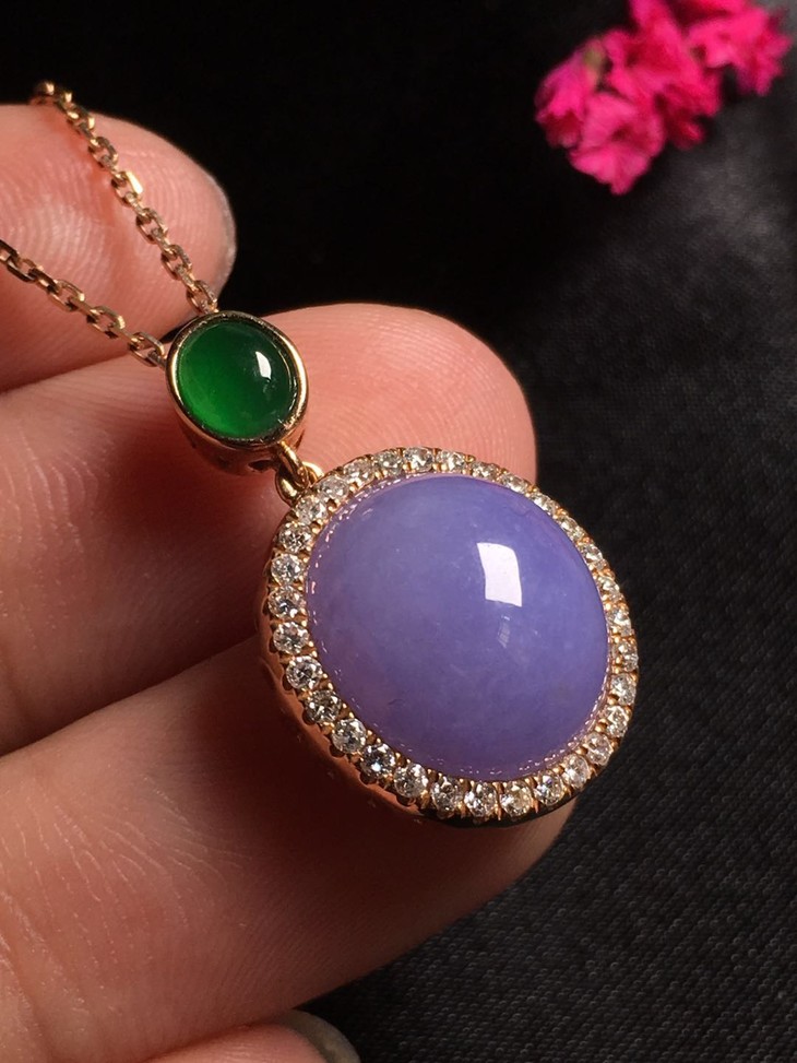 10030翡翠冰糯种紫蛋面吊坠