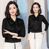 QQH-8018韩版蝴蝶结仿真丝短款宽松长袖纯色雪纺衬衫 TZW 商品缩略图2
