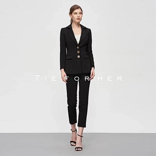 19SSDU43炭黑色拼接驳头西装两件套 商品图1