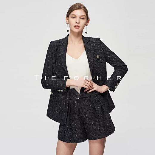 TF203黑色粗花呢银丝高腰短裤西装两件套 商品图2