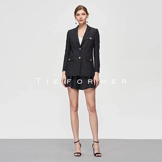TF203黑色粗花呢银丝高腰短裤西装两件套 商品图0