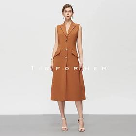 19SSDU153甜橘色长款西装马甲