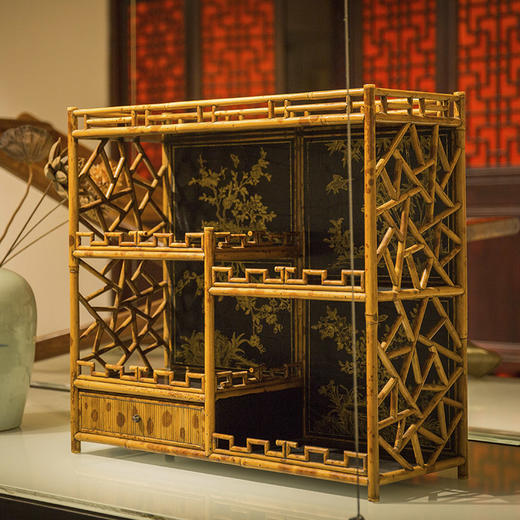 清湘妃竹黑漆描金茶棚