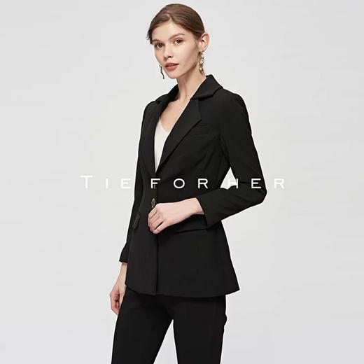 19SSDU43炭黑色拼接驳头西装两件套 商品图2