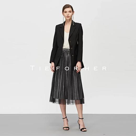 19SSDU154炭晶黑假两层银色纱裙两件套 商品图0