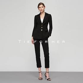 19SSDU43炭黑色拼接驳头西装两件套