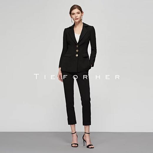 19SSDU43炭黑色拼接驳头西装两件套 商品图0