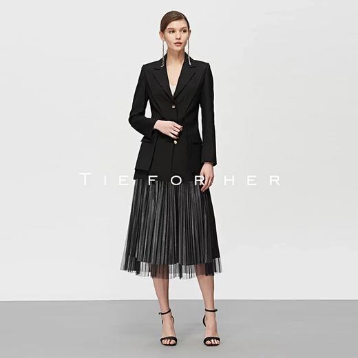 19SSDU154炭晶黑假两层银色纱裙两件套 商品图1