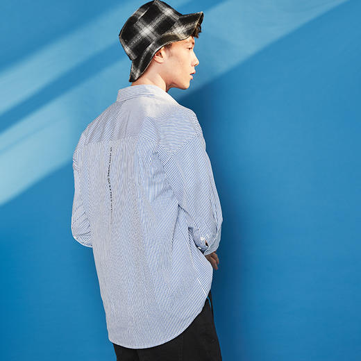 韩都衣舍男装2019夏季宽松条纹纯棉外套潮男上衣衬衫男af8562 