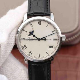 F格拉苏蒂原创议员大日历月相腕表100-04-32-12-04 。直径40mmx厚11mm。男士手表，皮表带，自动机械机芯，透底