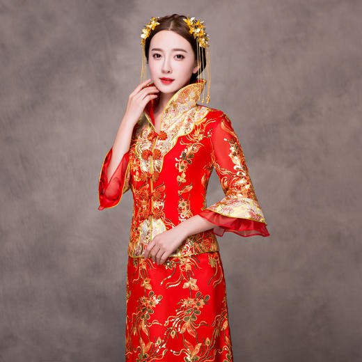 复古唐装新娘高腰中式婚纱礼服旗袍货号kz9878