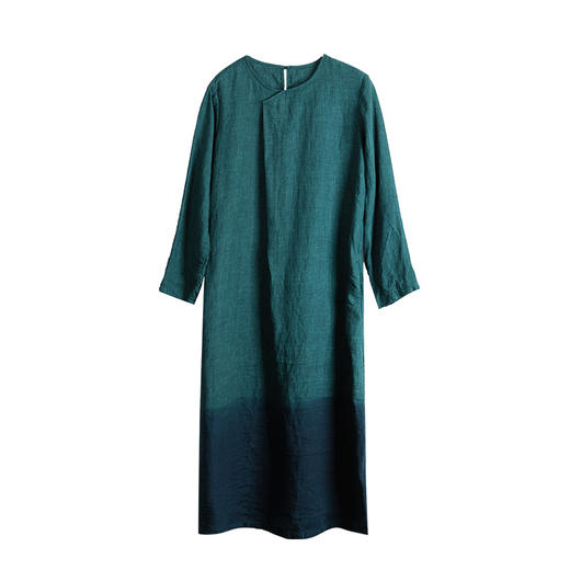 绽放b869朵染素靛青色圆领复古吊染连衣裙2018夏新女裙子