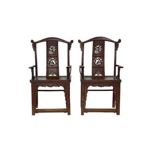 清晚期榆木古董家具官帽椅（对）扶手椅四出头椅QCHA18010025 Antique Elm wood Pair of chair 商品图0