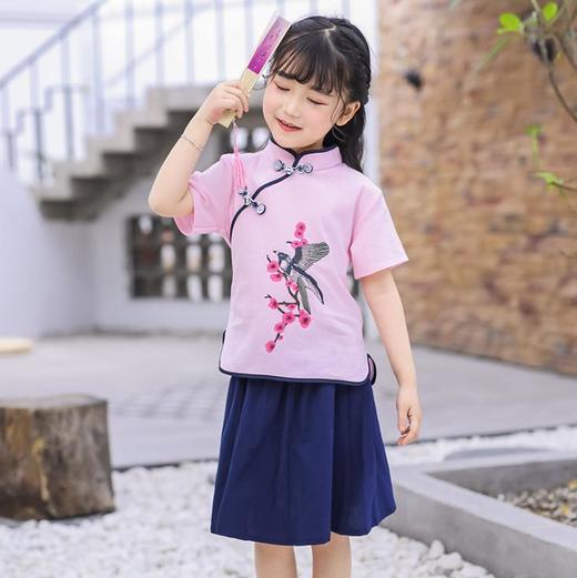 【童装】新款儿童汉服夏女中国风童装棉麻短袖襦裙套装 商品图0