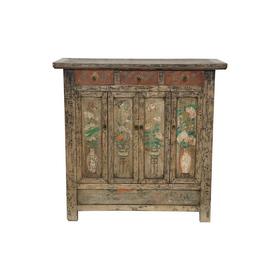 清晚期杨木古董家具三屉四门柜彩绘柜玄关柜QB18040131 Antique Poplar wood Cabinet