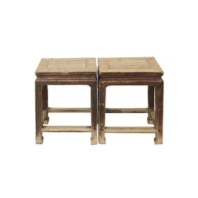 清晚期榆木中式古董家具方凳（对）凳子边几QB17100025