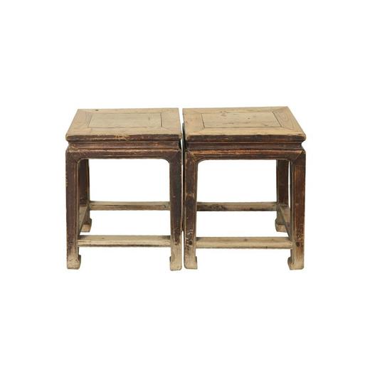 清晚期榆木中式古董家具方凳（对）凳子边几QB17100025 商品图0