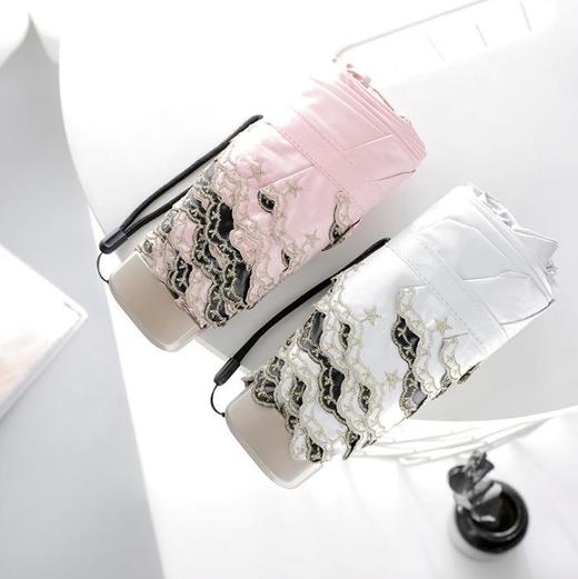 【太阳伞】.Ardeco刺绣五折伞黑胶迷你口袋伞晴雨伞两用黑胶太阳伞 商品图1