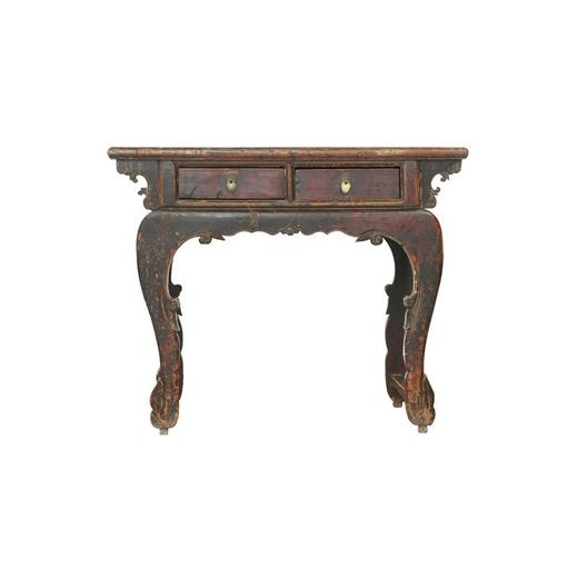 清晚期榆木中式古董家具二屉弯腿柜二屉小桌书桌QQ1306000749 商品图0