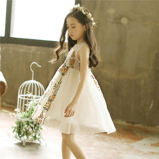 【女童裙子】儿童连衣裙夏季中大女童蕾丝网纱刺绣童装无袖裙 商品图4