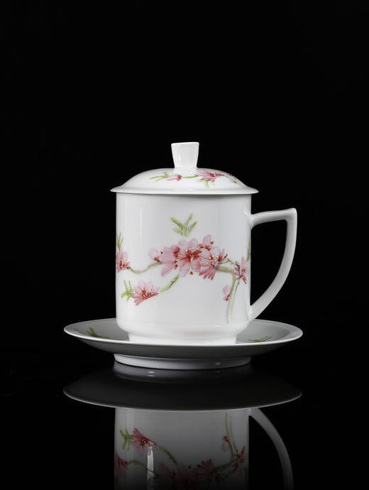 景德镇陶瓷 国瓷红叶 水点桃花杯碟 商品图0