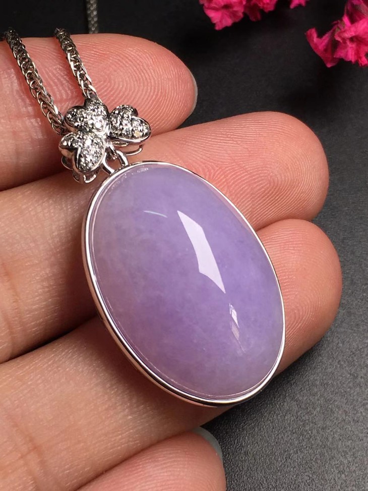 【10084】翡翠18k金镶嵌紫罗兰蛋面吊坠