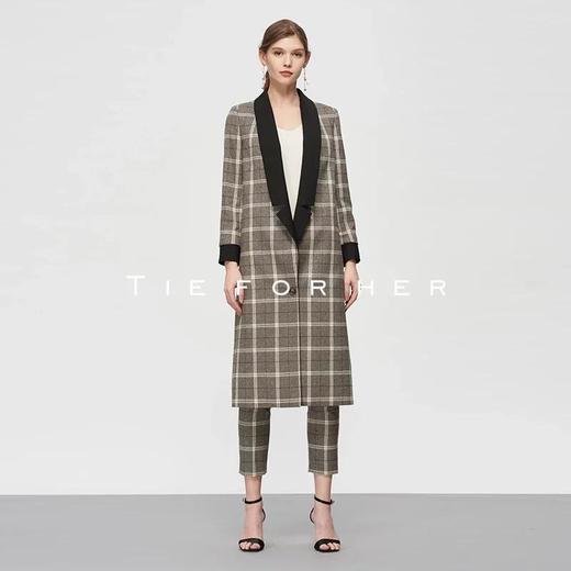 19SSDU53 铅灰色格纹撞色长款外套 商品图1