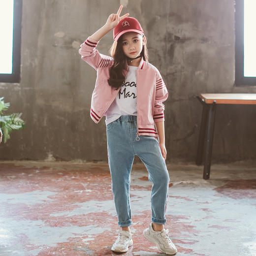 【女童服】童套装新款韩版女童春装棒球服外套两件套中大儿童牛仔裤套装 商品图4