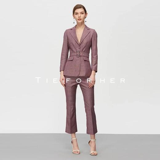 19SSDU111 葡萄紫格纹腰带西装两件套 商品图1