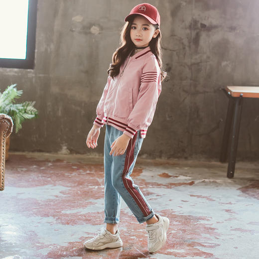 【女童服】童套装新款韩版女童春装棒球服外套两件套中大儿童牛仔裤套装 商品图0