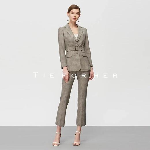 19SSDU112 椰棕色格纹腰带西装两件套 商品图1