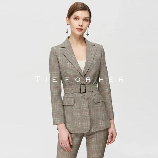 19SSDU112 椰棕色格纹腰带西装两件套 商品图2