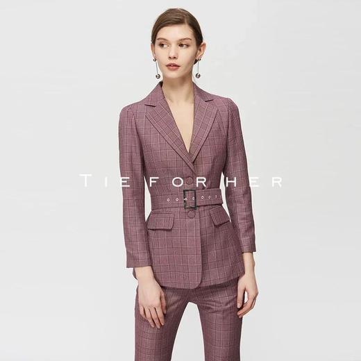 19SSDU111 葡萄紫格纹腰带西装两件套 商品图2