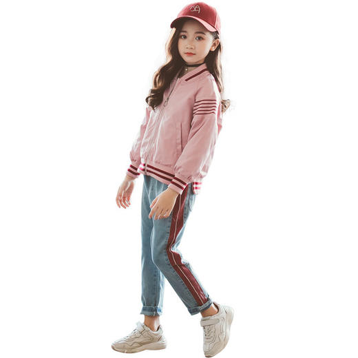 【女童服】童套装新款韩版女童春装棒球服外套两件套中大儿童牛仔裤套装 商品图1