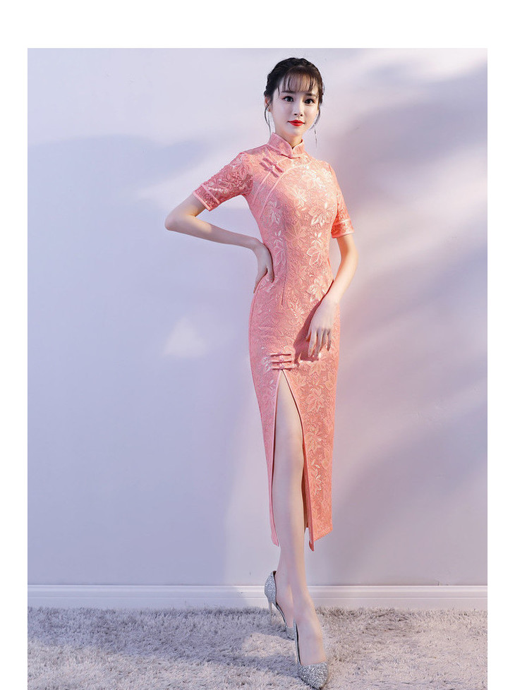 改良时尚,蕾丝前开叉旗袍裙ym-83205