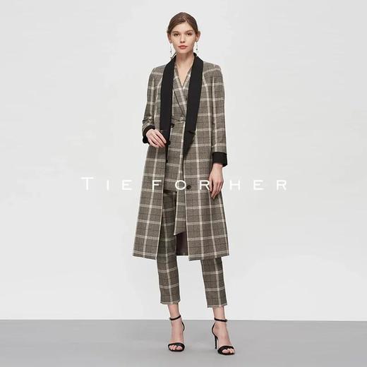 19SSDU53 铅灰色格纹撞色长款外套 商品图0