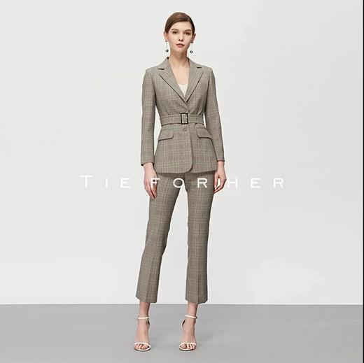19SSDU112 椰棕色格纹腰带西装两件套 商品图0