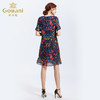 乔万尼夏季时尚国潮印花拼接网纱气质桑蚕丝连衣裙女EN2E561 商品缩略图3