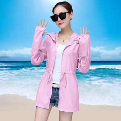 YH-739中长款防晒衣宽松沙滩服长袖薄款外套