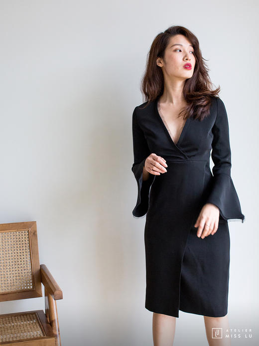 AtelierMissLu / Carly-黑色拼纱荷花袖连衣裙 商品图7