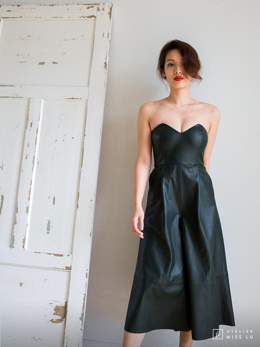 AtelierMissLu / Kelcey-墨绿仿皮抹胸连体阔腿裤 商品图1