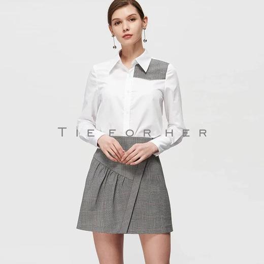 19SSDU158 皓白色拼接布鲁灰格纹衬衣 商品图4